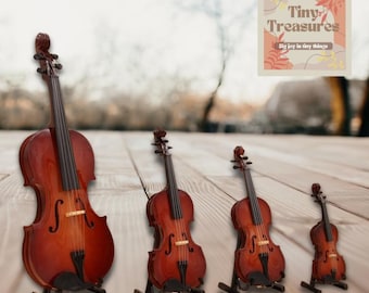 Violín en miniatura – Instrumento para casa de muñecas a escala 1:12 y 1:6, violín pequeño para coleccionistas, decoración musical en miniatura hecha a mano / Grabado personalizado