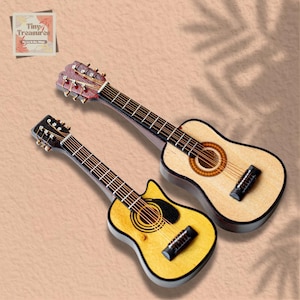 Miniature Guitar –10cm Style4 -1 6 & 1 12 Scale Dollhouse Musical Instrument, Mini Guitar, Bass , Ukulele –  Tiny Wooden Instrument