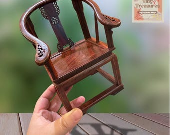 Miniature Mini Chinese Classical Chair & Tea Table Set  –1:8 Scale Dollhouse Furniture – Handmade Ming Qing Style