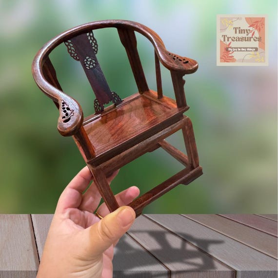 Miniature Mini Chinese Classical Chair & Tea Table Set  –1:8 Scale Dollhouse Furniture – Handmade Ming Qing Style