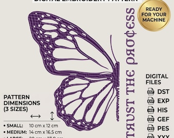 Schmetterling Stickdatei – Zitat Schmetterling, Hand digitalisiert (Digitaler Download)