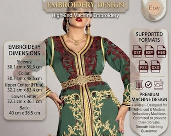 Moroccan Caftan Embroidery Design – Hand-Digitized Machine Files (Digital Download)