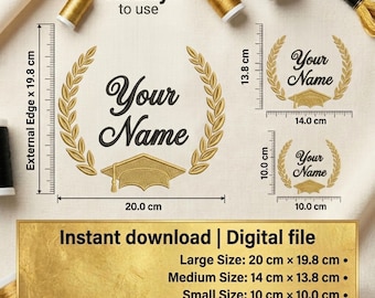Personalisierte Abschlussmütze Stickdesign - Benutzerdefinierter Name Maschinendatei (Digitaler Download)