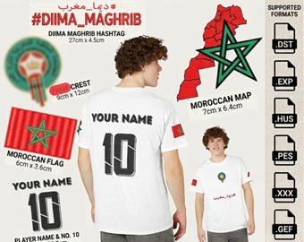 Ensemble de motifs de broderie drapeau marocain football (téléchargement numérique)