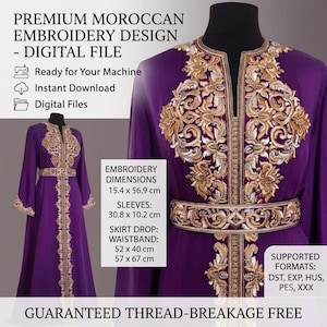 Moroccan Kaftan Embroidery Design, Traditional Caftan Machine Embroidery Pattern (Digital Download)