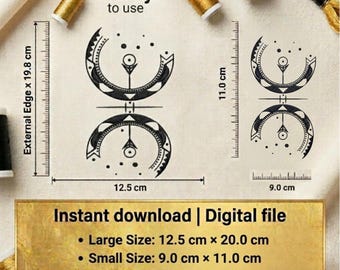 Geometrischer Boho Mond Stickmuster - Abstraktes Tribal Line Art Stickdatei (Digitaler Download)