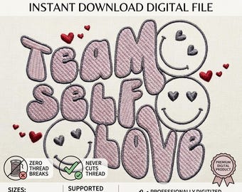 Team Self Love Stickdatei, Retro Groovy Zitat (Instant Download)