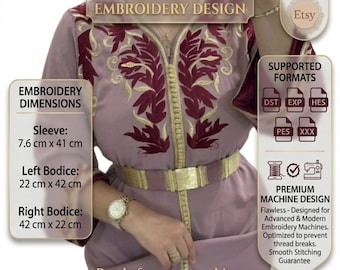Traditionelles Kaftan Brust- & Ärmelmuster in traditioneller Handwerkskunst, aufwendige Stickdatei