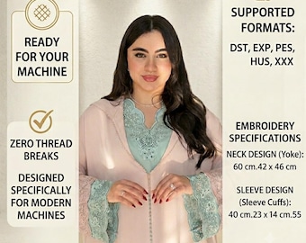 Marokkanischer Kaftan Stickdatei, Passe & Ärmel im Set (digitales Muster)