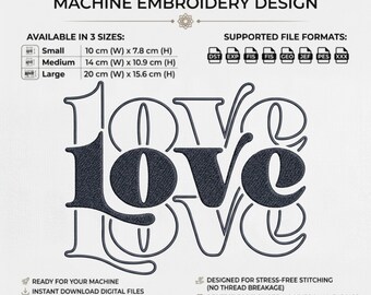 Vintage Stacked Love Stickmuster, Retro Wortkunst, trendige Kleidung (digitaler Download)