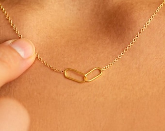 Two Linked Necklace, Link Chain Necklace, Paperclip Chain Necklace, Wedding Linked Necklace, Anniversary Paperclip Pendant, Infinity Pendant