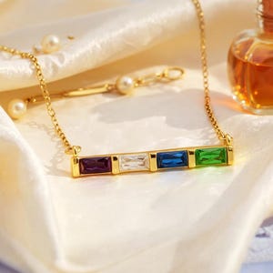 Baguette Birthstone Necklace, Personalized Birthstone Pendant, Birthstone Baguette Pendant Gift for Mom, Custom Multiple Birthstone Necklace