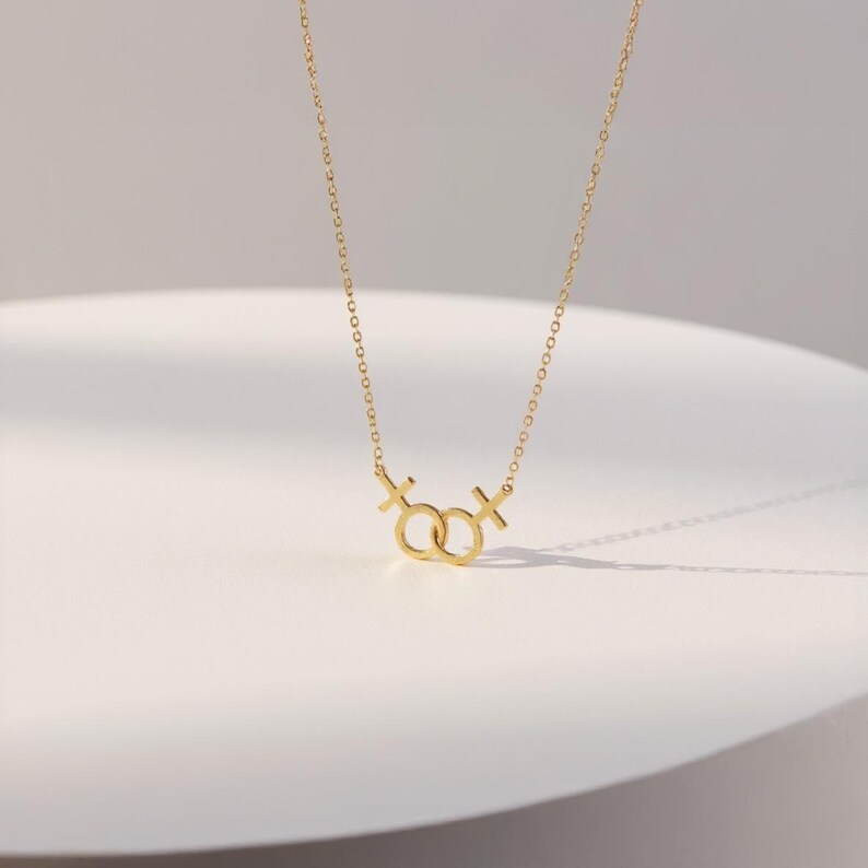 Lesbian Pride Necklace, Double Venus Necklace, Lesbian Gender Pendant, Gold Lesbian Jewelry Christmas Gift For Her, Wedding Lesbian Necklace image 9