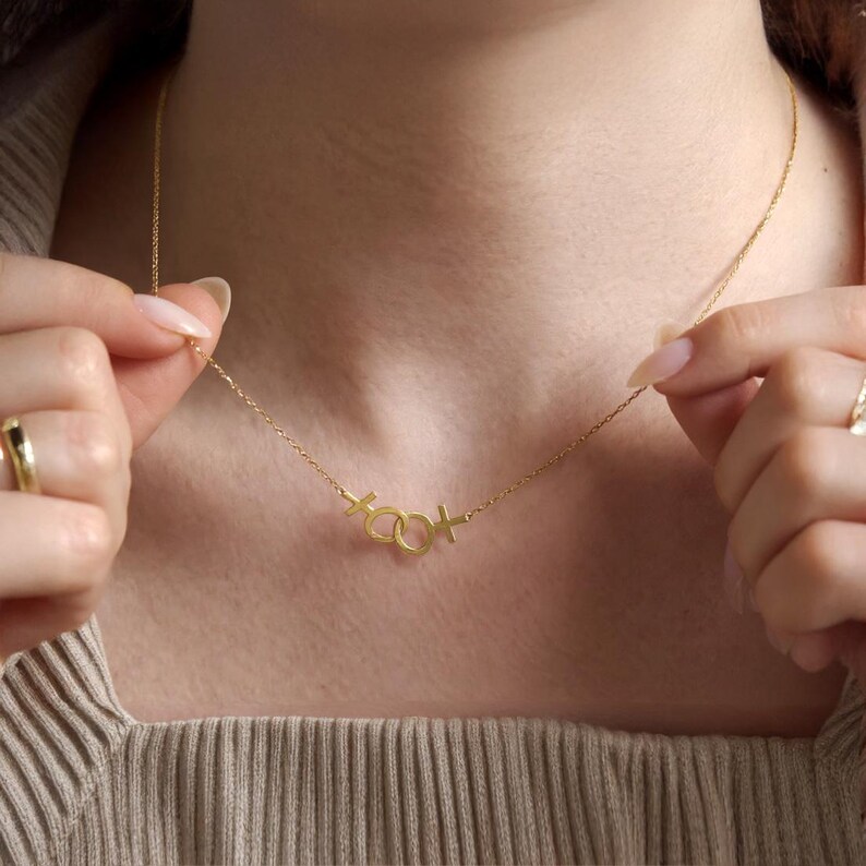 Lesbian Pride Necklace, Double Venus Necklace, Lesbian Gender Pendant, Gold Lesbian Jewelry Christmas Gift For Her, Wedding Lesbian Necklace image 4