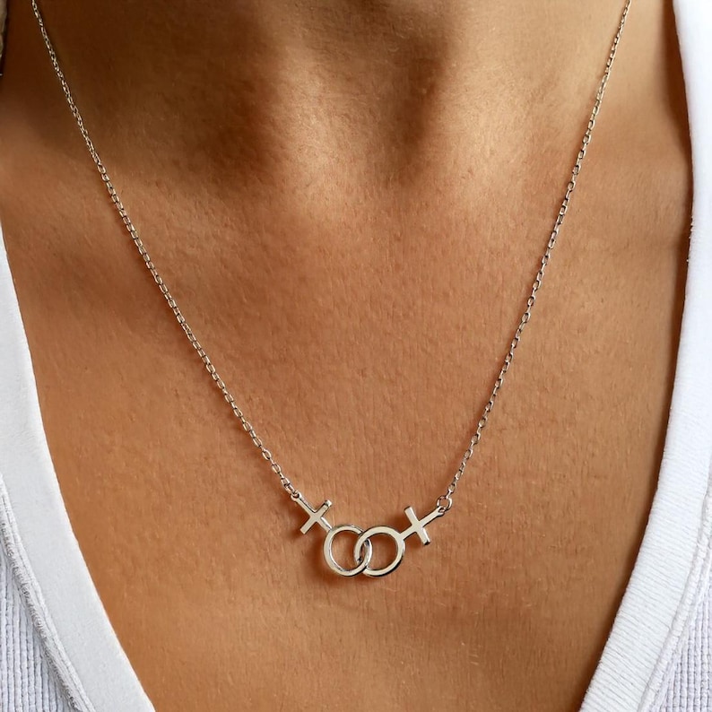 Lesbian Pride Necklace, Double Venus Necklace, Lesbian Gender Pendant, Gold Lesbian Jewelry Christmas Gift For Her, Wedding Lesbian Necklace image 8