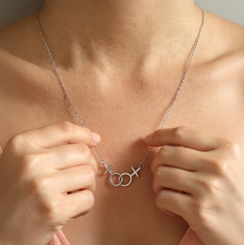 Lesbian Pride Necklace, Double Venus Necklace, Lesbian Gender Pendant, Gold Lesbian Jewelry Christmas Gift For Her, Wedding Lesbian Necklace image 5