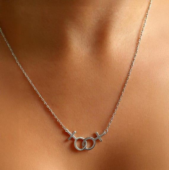 Lesbian Pride Necklace, Double Venus Necklace, Lesbian Gender Pendant, Gold Lesbian Jewelry Christmas Gift For Her, Wedding Lesbian Necklace