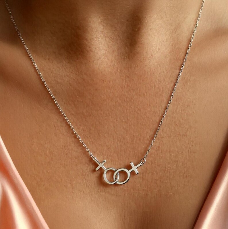 Lesbian Pride Necklace, Double Venus Necklace, Lesbian Gender Pendant, Gold Lesbian Jewelry Christmas Gift For Her, Wedding Lesbian Necklace image 2