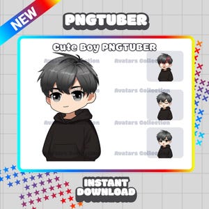 Cute Black Hair Boy pngtuber model | Kawaii | Chibi | Ready For Twitch | VTuber Avatar Streaming | Vtuber Assets | OBS | Premade PNG Tuber
