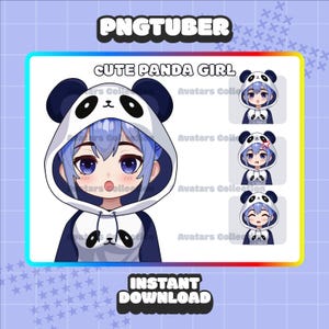 Cute Panda Girl PNGTuber Ready For Twitch Cute Panda Girl PNGTuber Model For Streaming Premade Panda Girl Vtuber Panda Girl Emotes Twitch