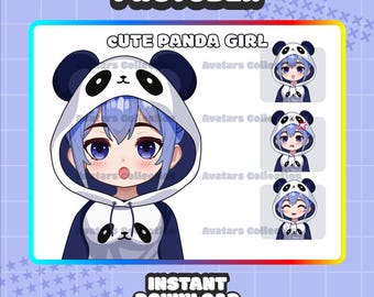 Chica panda linda PNGTuber lista para Twitch Chica panda linda PNGTuber modelo para streaming Chica panda prediseñada Vtuber Emotes Chica panda Twitch