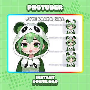 Panda Girl PNGTuber Ready For Twitch Cute Panda Girl PNGTuber Model For Streaming Premade Panda Girl Vtuber Panda Girl Emotes Twitch, Kawaii