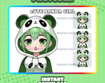 Panda Girl PNGTuber lista para Twitch Linda Panda Girl PNGTuber Modelo para transmisión Panda Girl prediseñada Vtuber Panda Girl Emotes Twitch, Kawaii