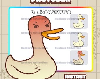 Könnte beinhalten: Digitalillustration eines wütenden Enten-PNGTubers in Beige, Rot und Orange. Der Text "Duck PNGTuber" und "Instant Download" ist enthalten. Teil einer Avatars-Sammlung.