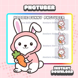 Hoodie konijn PNGTuber Model: Chibi VTuber-avatar (digitale download, veadotube-bestand inbegrepen)
