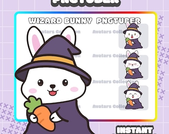 Wizard Bunny PNGTuber Model: Kawaii Chibi VTuber Avatar (Digital Download)