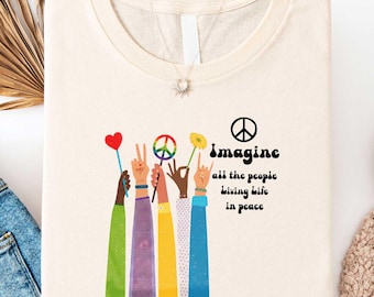 Imagine All The People Living Life In Peace Shirt, Floral Daisy Peace Sign Tees, Peace Hippie Vibe T-shirt, Retro Boho Equality Sweatshirt