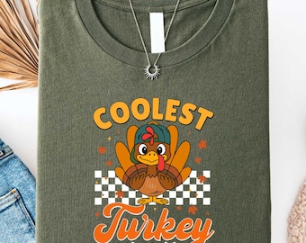 Coolest Turkey At The Table Shirt, Funny Thanksgiving Tee, Cute Turkey Graphic T-shirt, Fall Holiday Kids Outfit, Family Thanksgiving Shirt