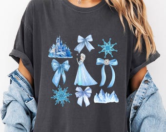 Princess Elsa Bow Shirt, Princess Frozen Sweatshirt, Elsa Frozen Castle Shirt, Disney Girls Trip Shirt, Disneyland Coquette Bow Shirt