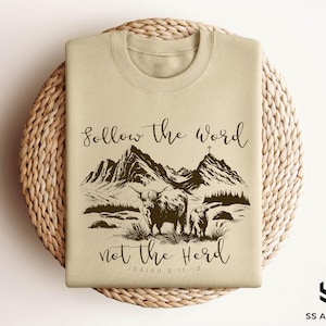 Christian Comfort Colors Shirt, Follow the Word Not the Herd, Bible Verse Shirt, Religious Country Shirt, Western Christian Farmer Shirt