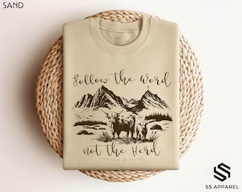 Christian Comfort Colors Shirt, Follow the Word Not the Herd, Bible Verse Shirt, Religious Country Shirt, Western Christian Farmer Shirt