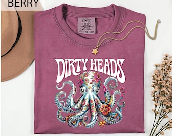 Camiseta Comfort Colors Dirty Heads, camiseta de la banda Psychedelic Octopus, gráfico de concierto de reggae rock, regalo para fans de la música de festivales, sudadera de pulpo