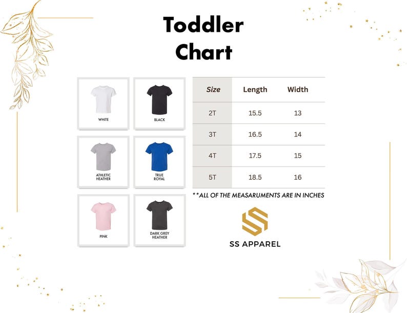 a chart showing the size of a toddler's t - shirt