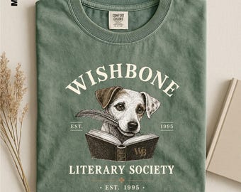 Wishbone Literary Society Shirt, Vintage Book Lover Graphic Tee, Comfort Colors Shirt, 90s Nostalgia Dog Sweatshirt, Teacher Gift Tee