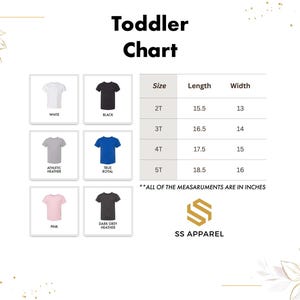 a chart showing the sizes of toddler shirts