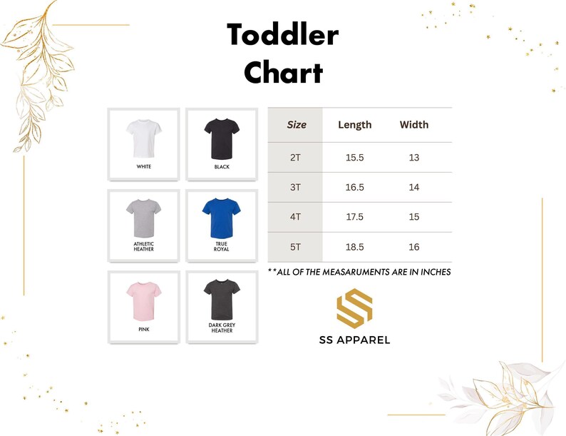 a chart showing the sizes of toddler shirts