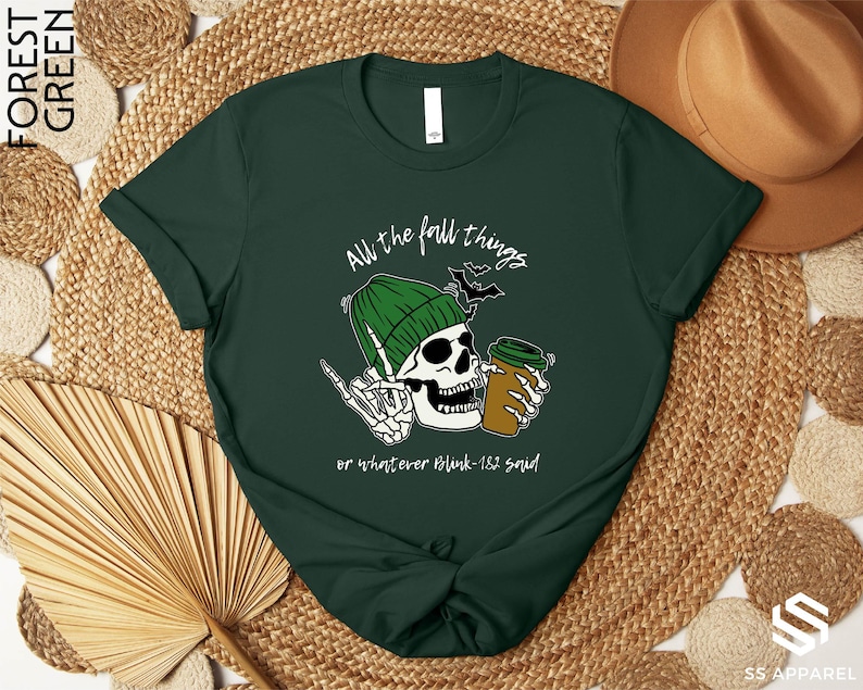 a green shirt with a skull wearing a green hat