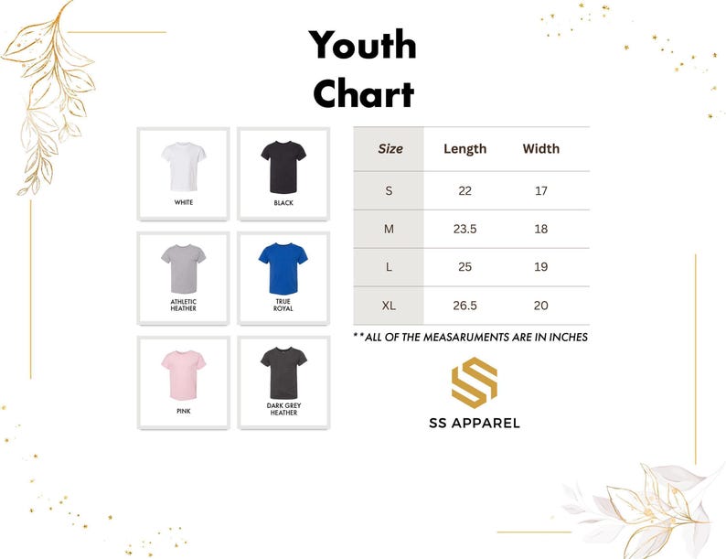 a white and black shirt with the measurements for each shirt