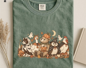 Little Bear Halloween Shirt, Comfort Colors Animated TV Show Tee, Cat Duck Owl Hen Graphic T-Shirt, Nostalgic Spooky Season Gift 90s Cartoon