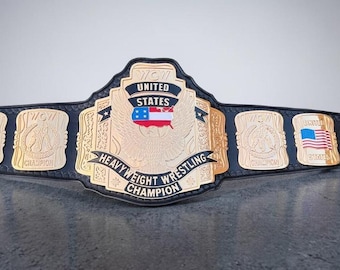 Réplica del cinturón de campeonato de lucha libre de Estados Unidos: correa de cuero chapada en oro, cinturón de exhibición para adultos.