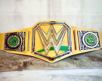 Cinturón réplica estilo Campeonato Indiscutible, color oro y verde, talla para adulto, placas de 6 mm.