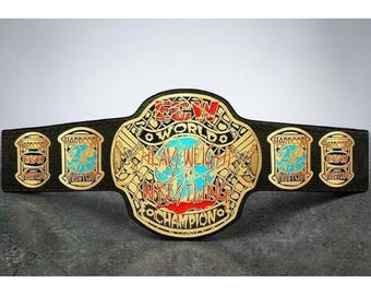 Hardcore Style Wrestling Championship Belt Replica Gold Plates Adult Size Leather Strap