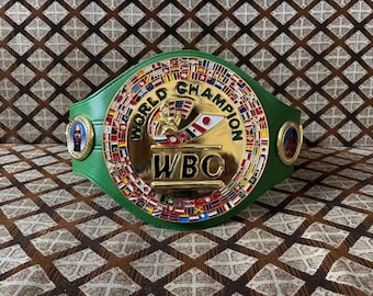 World Boxing Championship Replica Belt Green Strap Adult Size Gold Plated 3D Design