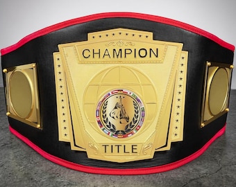 Réplica del cinturón de boxeo Force of One Championship, chapado en oro, de latón, tamaño adulto, con correa de cuero.