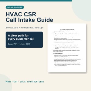 HVAC CSR Call Intake Guide | Service & Tune-Up Script (PDF + Word Template)