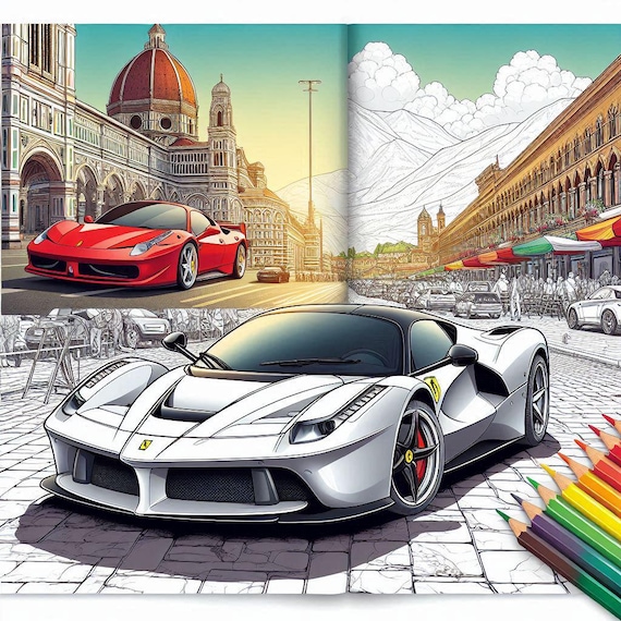 フェラーリ塗り絵 50 ページ: 楽しくて教育的なアクティビティ、印刷